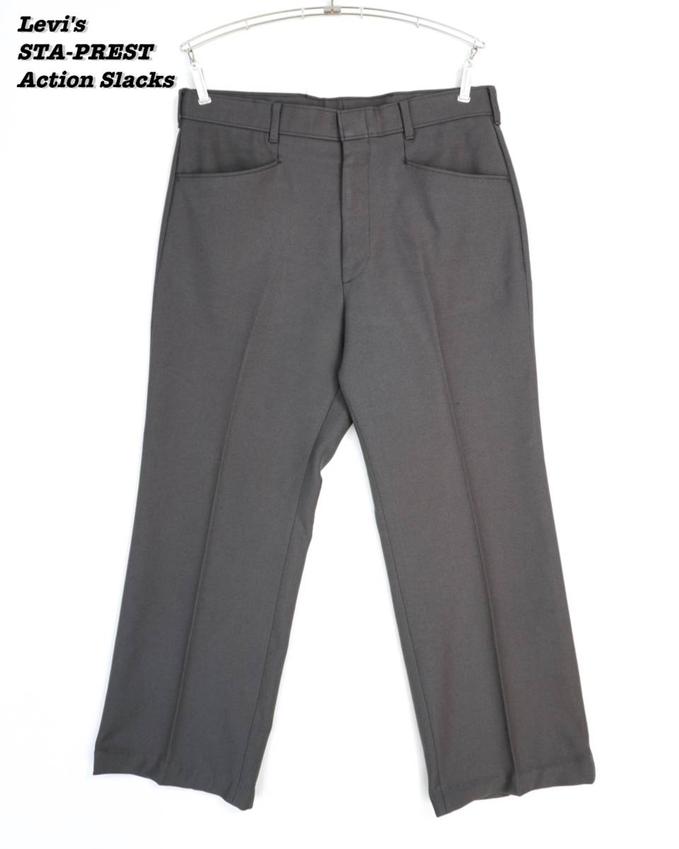 Levi's STA-PREST ACTION SLACKS DARK GRAY 1970s W34 L28 Levi's STA-PREST ACTION SLACKS DARK GRAY 1970s W34 L28