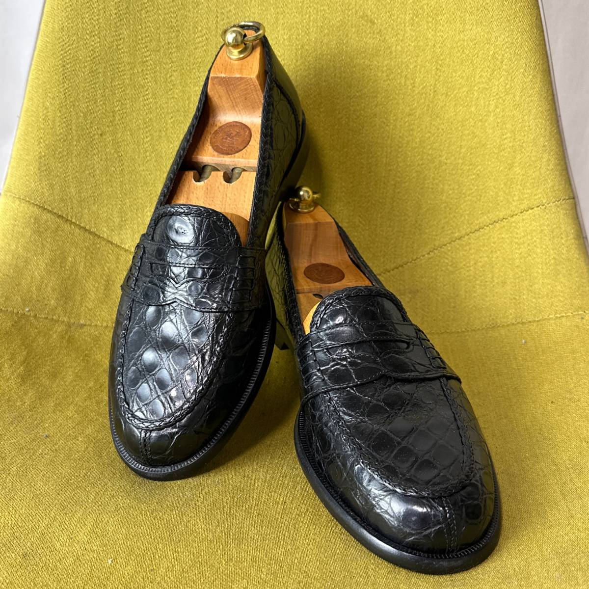 美品 COLE HAAN コールハーン BRAGANO クロコダイル フルサドルコインローファー 9.0 M 27.0相当 ビジネス クロコ_画像1