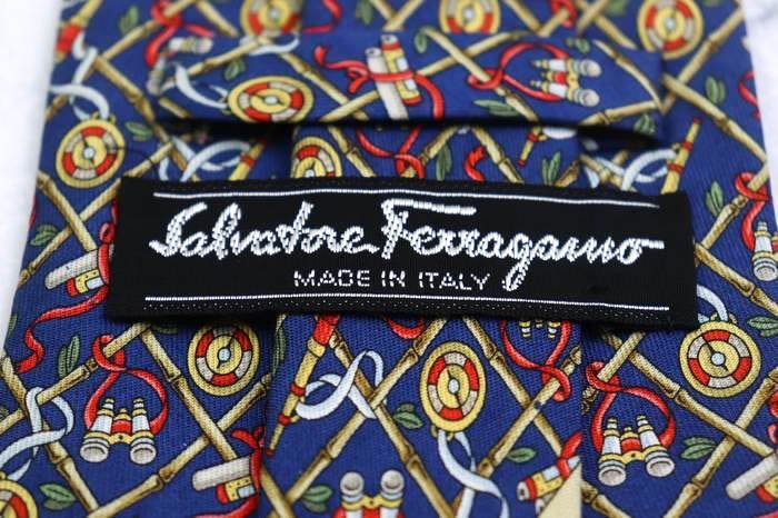 サルヴァトーレフェラガモ ブランド ネクタイ シルク 格子柄 総柄 メンズ ネイビー Salvatore Ferragamo_画像4