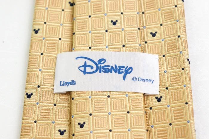 【良品】 ディズニー Disney 格子柄 シルク ミッキーマウス TDL ドット柄 小紋柄 日本製 ロイズ ブランド メンズ ネクタイ イエロー_画像2