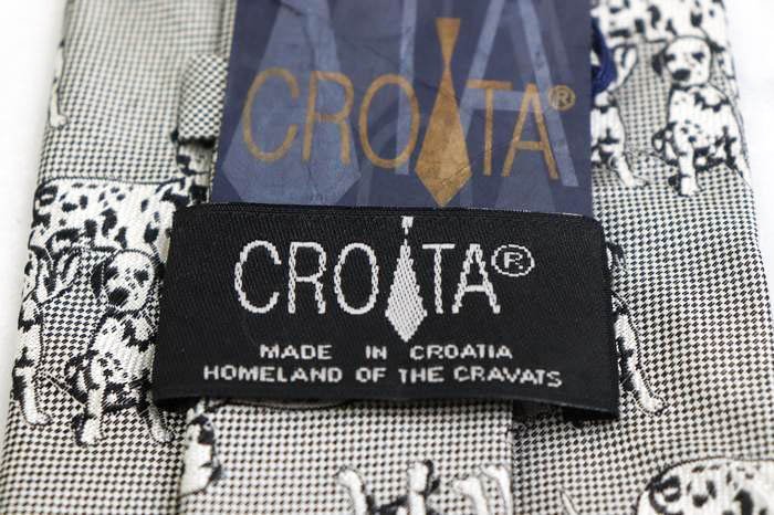 【新品/未使用】 クロアタ CROATA 最高級 世界に32本の至宝 動物柄 シルク 犬 ダルメシアン クロアチア製 高級 メンズ ネクタイ グレー_画像2