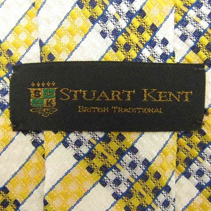 【良品】 スチュアート ケント STUART KENT チェック柄 シルク 格子柄 ストライプ柄 ライン柄 日本製 ドット柄 メンズ ネクタイ ホワイト_画像4