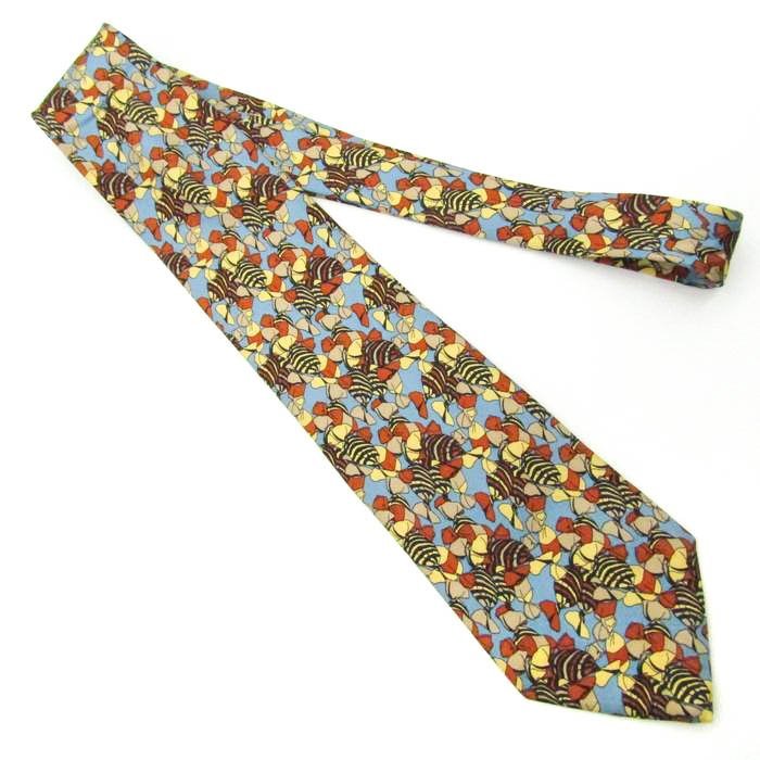 [ superior article ] Benetton BENETTON total pattern silk confection candy hand made Italy made brand men's necktie blue 