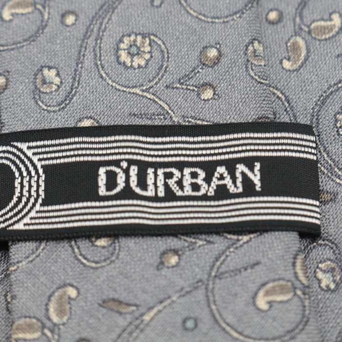 【良品】 ダーバン DURBAN ペイズリー柄 シルク 小紋柄 ライン柄 花柄 メンズ ネクタイ グレー_画像5