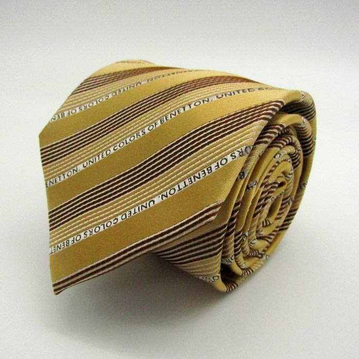  Benetton BENETTON stripe pattern sill Klein pattern Logo gram men's necktie yellow 