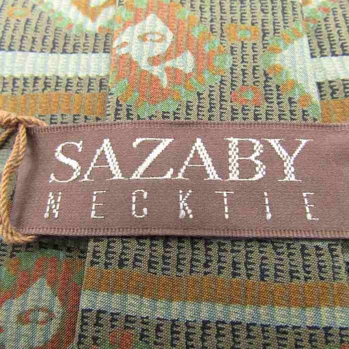  Sazaby brand necktie border pattern geometrical pattern silk unused tag attaching men's khaki SAZABY