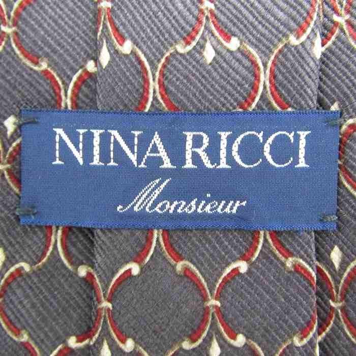 ニナリッチ ブランド ネクタイ チェック柄 格子柄 パネル柄 シルク メンズ グレー NINA RICCI_画像4