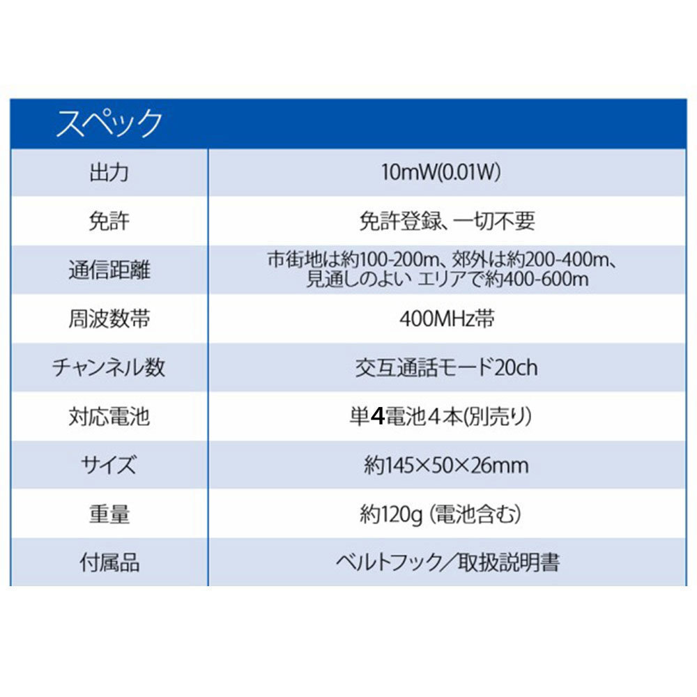 トランシーバー 2台セット テレワーク 特定小電力 無線機 小型 インカム 携帯 免許不要 ベルトクリップ イヤホンマイク LEDライト 防災_画像3