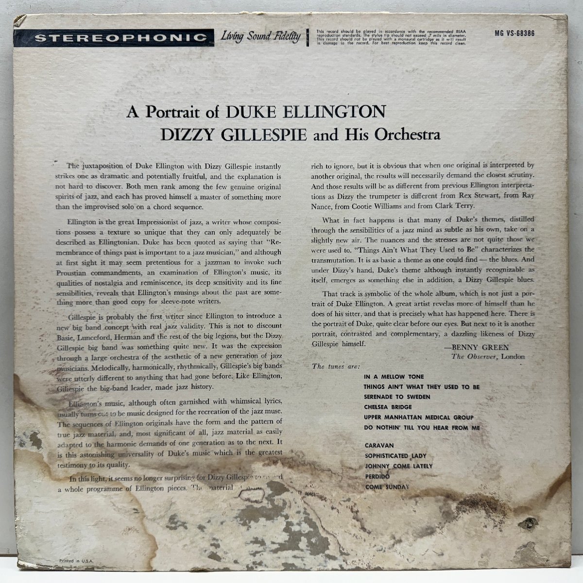 盤は十分良好!! 初版 VERVEリム 深溝 USオリジ DIZZY GILLESPIE A Portrait Of Duke Ellington ('60 Verve) 豪華編成のエリントン集の画像2