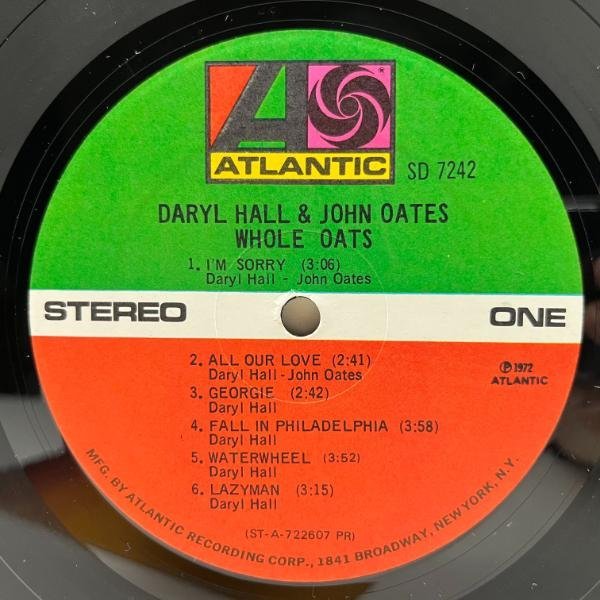 良好!! 初版BROADWAYアド AT/GP刻印 USオリジナル DARYL HALL & JOHN OATES Whole Oats ('72 Atlantic) ARIF MARDIN prod. デビュー作 LP_画像3