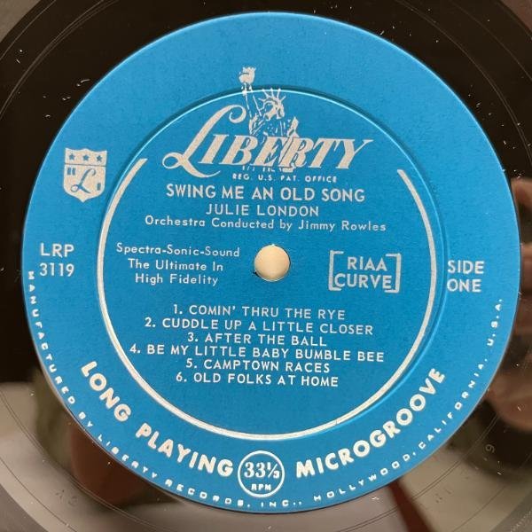 【パーフェクト極美盤】MONO 初版リング Turquoise Orig. JULIE LONDON Swing Me An Old Song ('59 Liberty) JIMMY ROWLES楽団との異色作_画像3