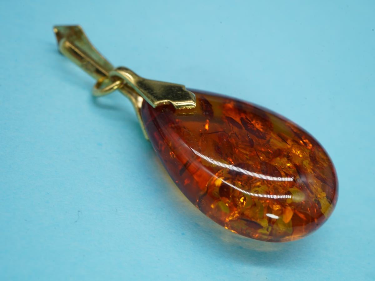 【1250】AM刻印 amber アンバー ペンダントトップ コハク 琥珀 ネックレストップ TIA_画像3