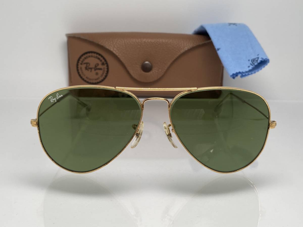 ケース付★B&L RAY-BANボシュロムレイバン METALメタル1 Gold/#3 RB3 ゴールド 白ロゴ ティアドロップ VINTAGEサングラス USA製 スモーク_画像2