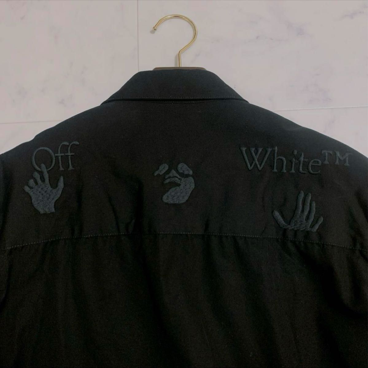 OFF-WHITE ロゴワークウェアシャツ M 美品  ハイブランド 黒シャツ