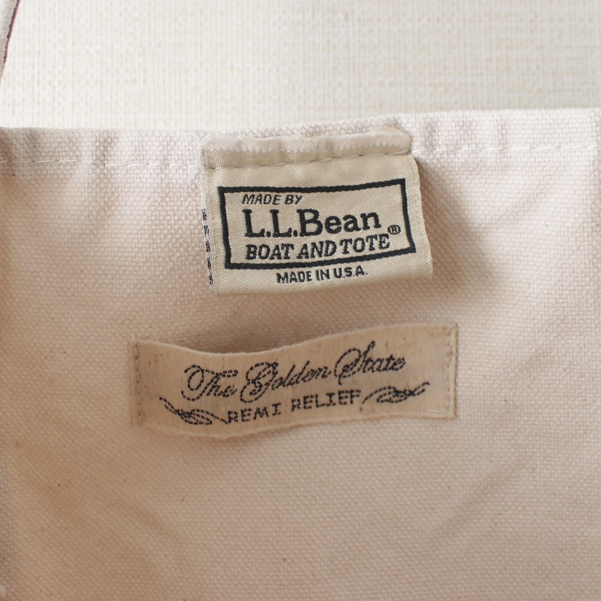 L.L.Bean エルエルビーン トートバッグ レミレリーフ別注品 ヴィンテージ加工 USA製 白に一部パープル、ラベンダー （w-1420122）の画像10