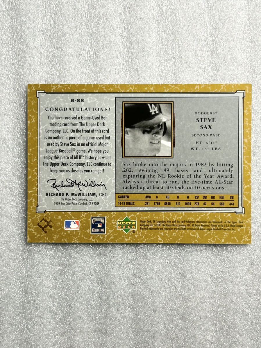 スティーブ　サックス （Steve Sax）　GAME USED BAT CARD MLB バット　カード　ドジャース　アスレチックス　ヤンキース_画像2
