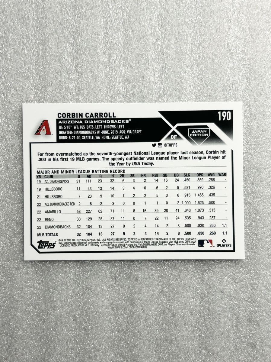 【RC】 コービン　キャロル （Corbin Carroll）　新人王（2023） MLB topps RC カード　ダイヤモンドバックス_画像2