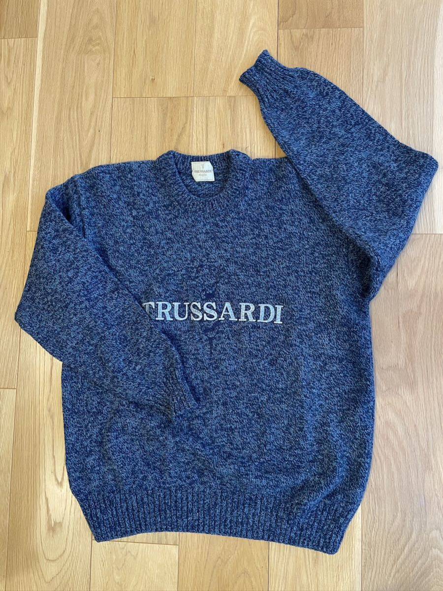 TRUSSARDI トラサルディ　メンズ、ニットセーター、Lサイズ　ネイビー　イタリー製_画像1