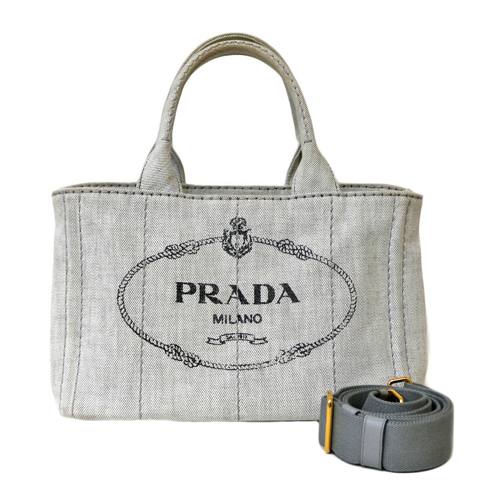 プラダ カナパトート トートバッグ キャンバス グレー レディース PRADA 中古