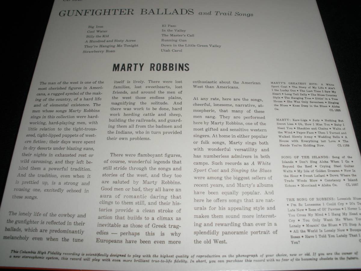 マーティ・ロビンス ベスト カントリー バラード Marty Robbins Gun Fighter Ballads and Trail Songs オリジナル 紙ジャケ 美品_マーティ・ロビンス ベスト