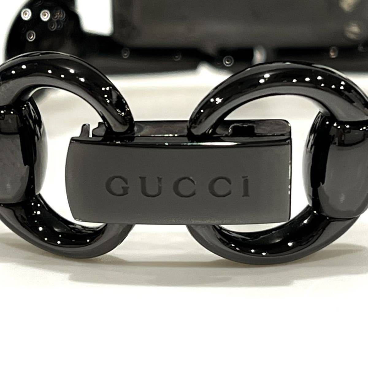 良品 GUCCI グッチ シニョーリア ブラック文字盤 ステンレススチール レディース QZ クォーツ 腕時計 116.3 スクエア ブラック 送料無料_画像8