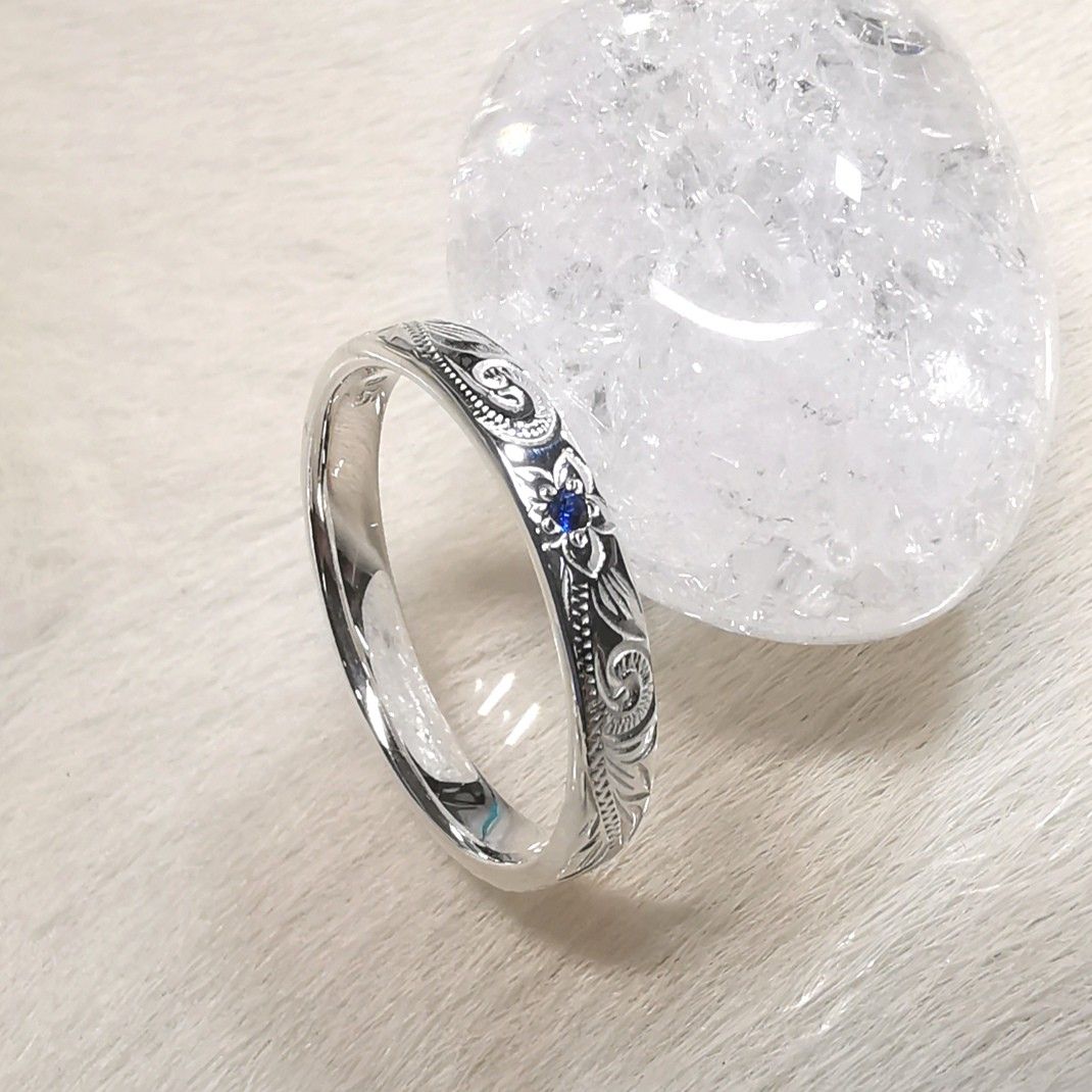 ハワイアンジュエリー 天然石 サファイア 指が綺麗に見える3mm リング 指輪