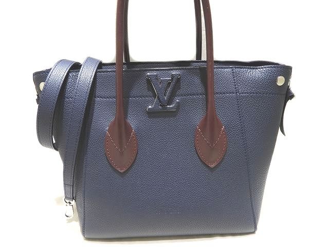 まだ美品 LOUIS VUITTON ヴィトン フリーダム 2WAY トートバッグ ☆ M54842 トリヨン レザー ネイビー系 バーガンディ ▼ TJ3187 6A