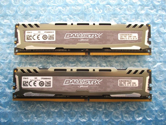 BALLISTIX SPORT CFD Micron 8GB×2枚 計16GB DDR4 2666MHz 1.2V 中古動作品 デスクトップ メモリ【DM-787】_画像1