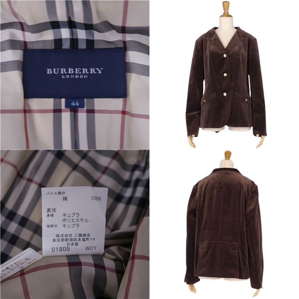 美品 バーバリー ロンドン BURBERRY LONDON ジャケット テーラードジャケット ベロア チェック アウター レディース 44 cf01me-rm05f08336_画像8