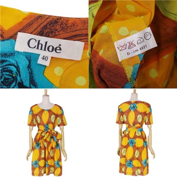 極美品 クロエ Vintage Chloe ワンピース ドレス 半袖 ショートスリーブ 総柄 トップス レディース 40(L相当) cf01de-rm05c14370_画像6