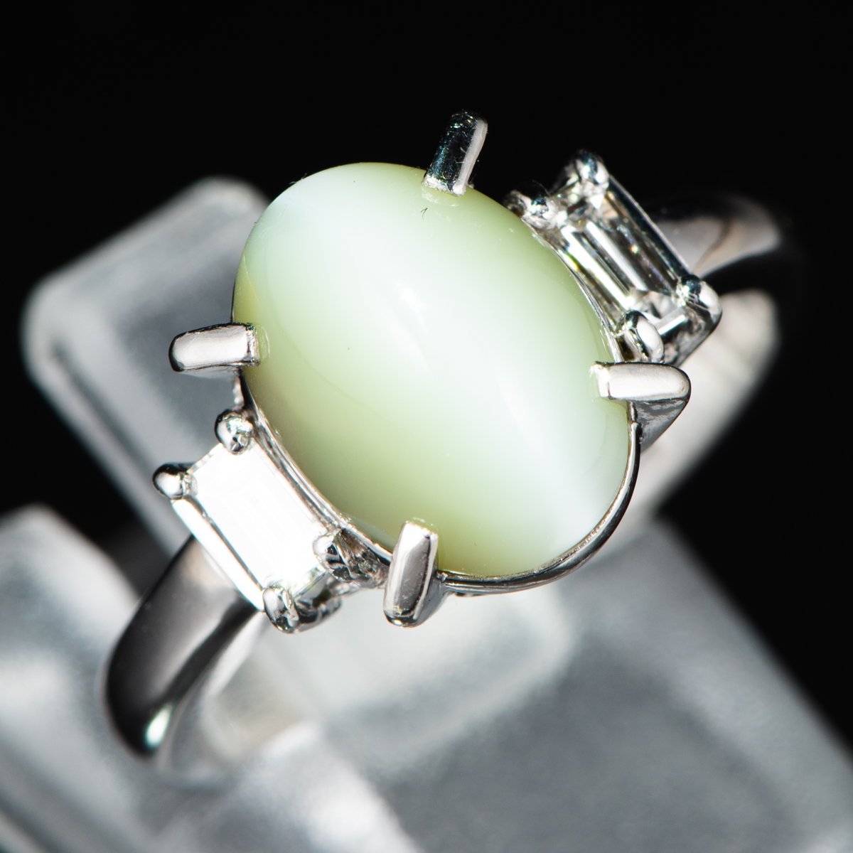 【国内正規総代理店アイテム】 4.78ct キャッツアイxダイヤモンド プラチナ製リング クリソベリル Chrysoberyl Cat's Eye プラチナ900製 C4.78 D0.24 Pt900 キャッツアイ、猫目石