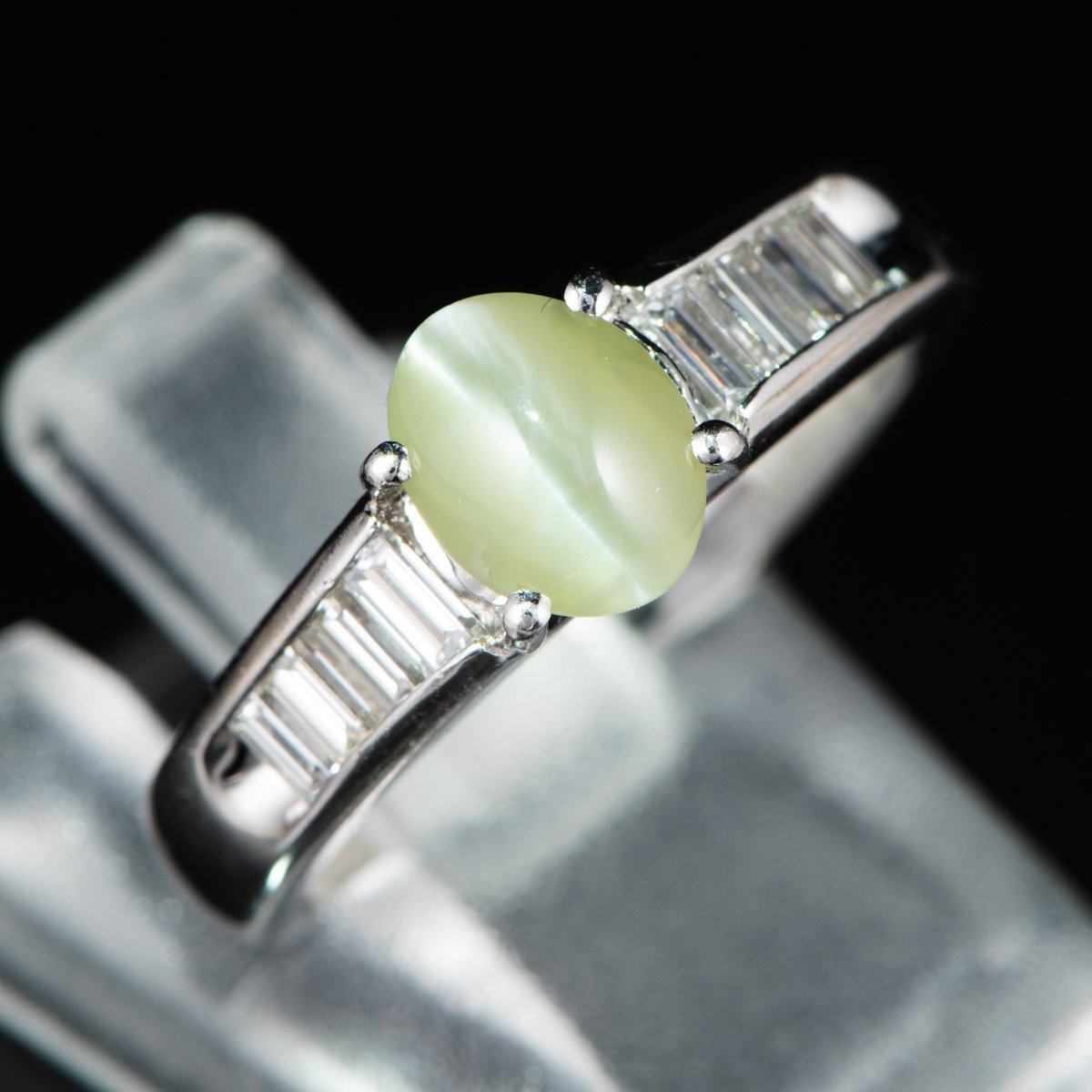 【希望者のみラッピング無料】 クリソベリル プラチナ製リング キャッツアイxダイヤモンド 1.23ct Chrysoberyl Pt900 D0.41 C1.23 プラチナ900製 Eye Cat's キャッツアイ、猫目石