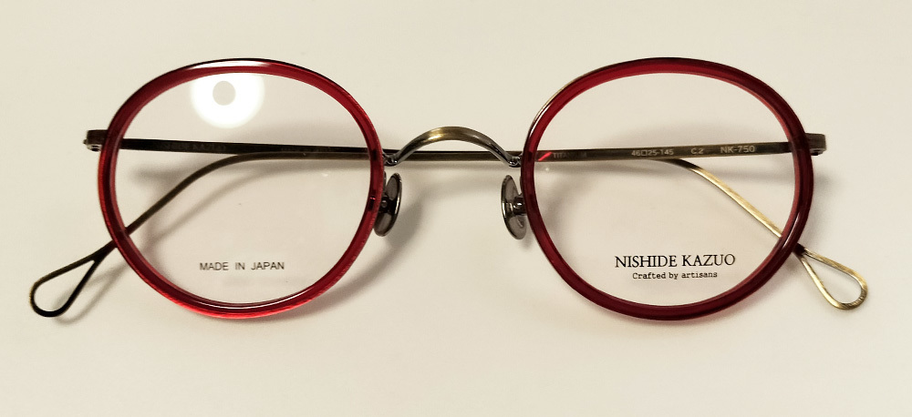 NISHIDE KAZUO 西出和男　日本製　NK-750　クリアレッド/アンティークゴールド　チタン　丸メガネ_画像2