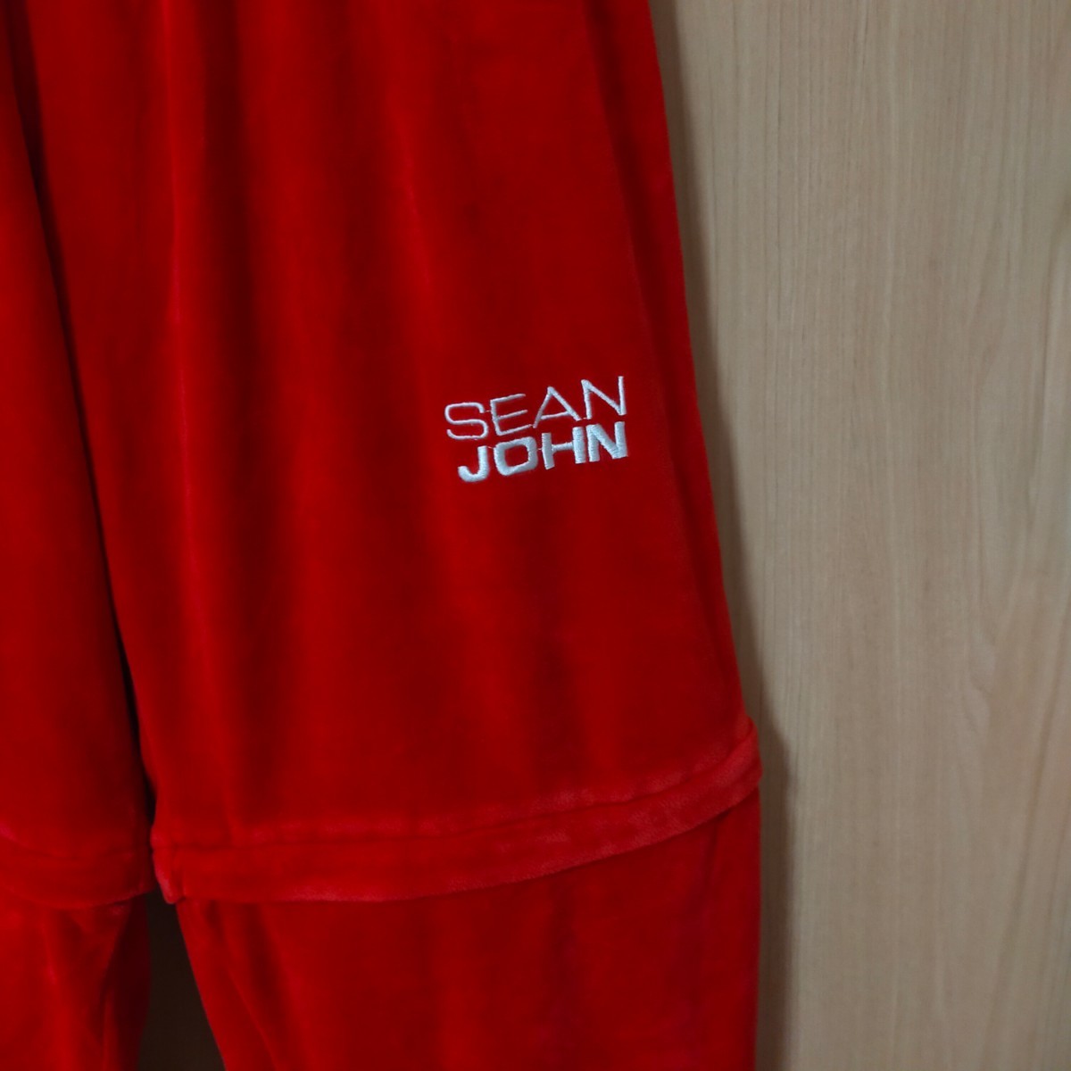 SEAN JOHN ショーンジョン ベロア セットアップジャージ トラックジャケット パンツ ベスト ハーフパンツ 上下 90s XL レッド（赤）