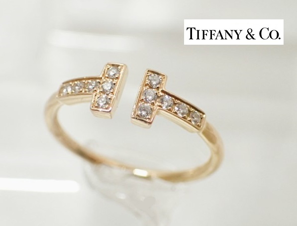 F5123[TS]人気♪Tiffany＆Co/ティファニー◇ Tワイヤー リング ダイヤモンド Au750 ピンクゴールド/１１号_画像1