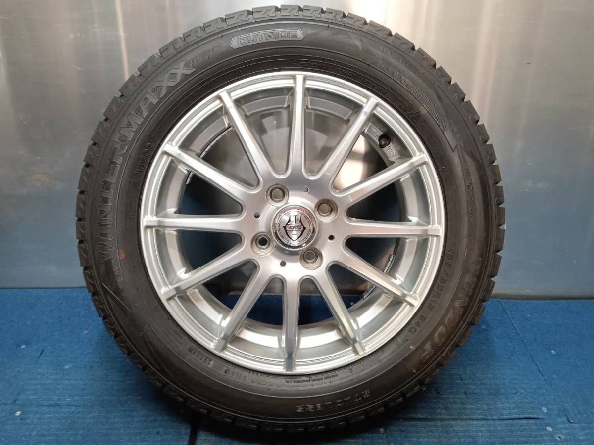 ★9-9.5分山★19年製★ ダンロップ WM02 185/60R15　社外ホイール 15×5.5J +50 4H-100 4本セット スタッドレス アクア・フィット等　A1436_画像6