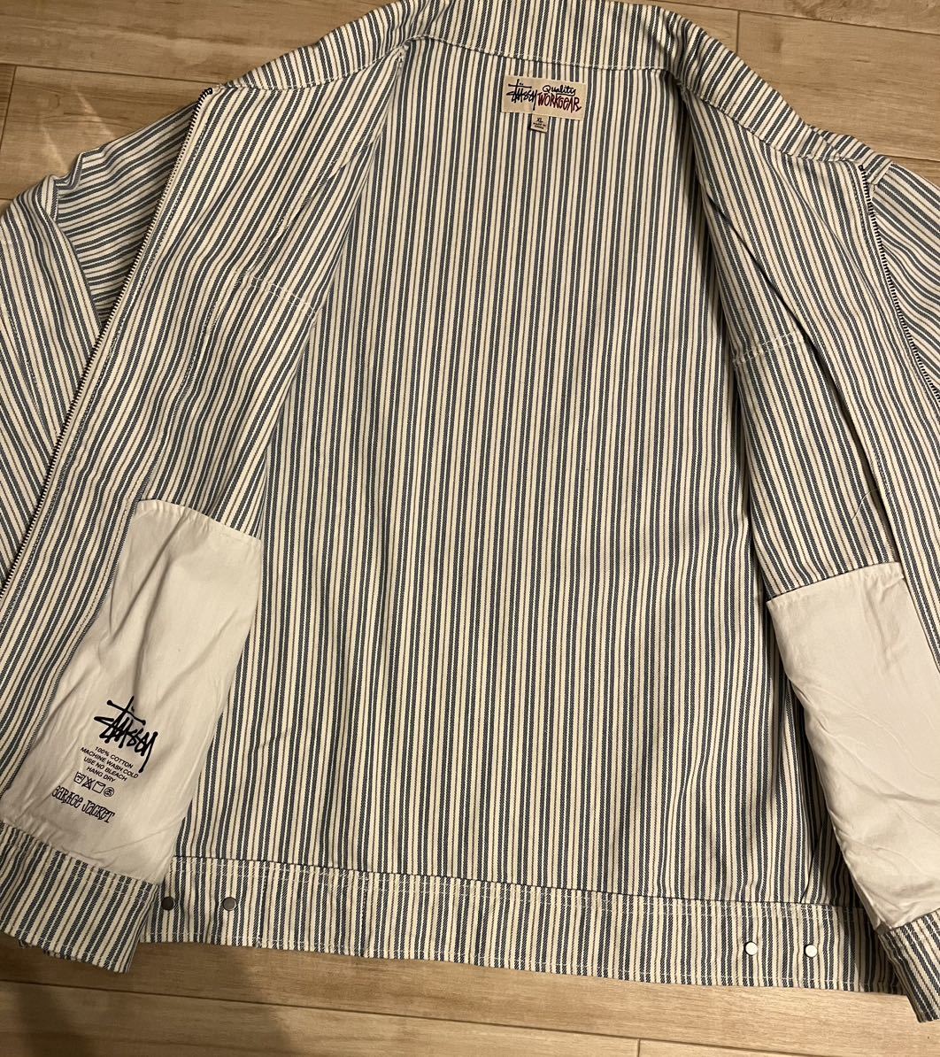 STUSSY STRIPE GARAGE JACKET XL ストライプ　セットアップ　対応　ジャケット ジップアップ　シャツ　ワークジャケット_画像7