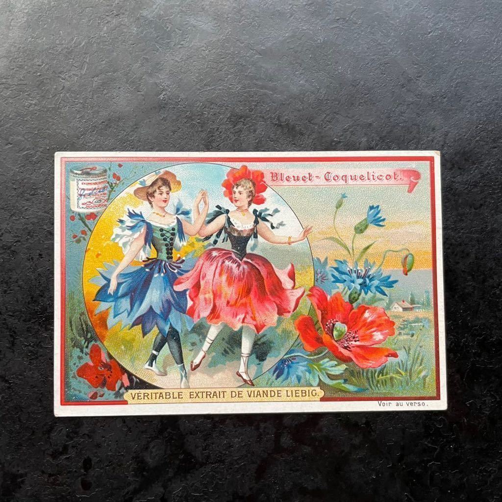 アンティーク　クロモカード Liebig リービッヒ シリーズ６枚セット　世界の花　女性　ダンス　フランス　ベルギー　クロモスカード_画像5