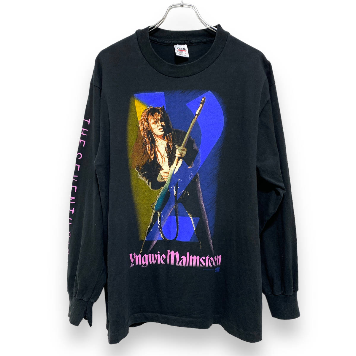 90s USA製 anvil YNGWIE MALMSTEEN イングヴェイ マルムスティーン 長袖 ツアー Tシャツ L 黒 メンズ ビンテージ 23-1227_画像1