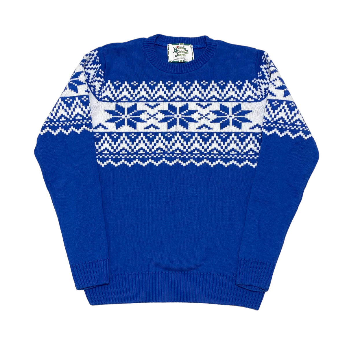 イギリス製 British Christmas Jumpers 雪柄 ポリコットン ニット セーター S 青 メンズ 英国 UK ビンテージ 24-0123_画像1