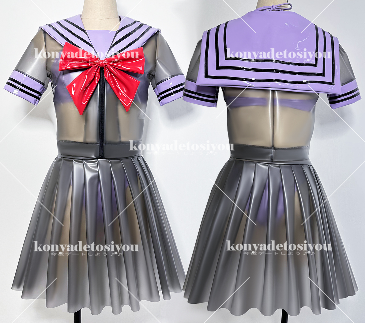 流行り の ブランド LJH23034黒&薄紫 可愛いセーラー風トップス+ スケスケ 超光沢 学生服