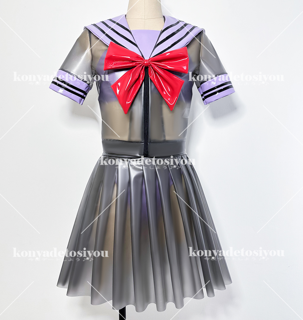 数量限定，得価 25096赤2XL 超光沢 スケスケ 可愛いセーラー風トップス+プリーツスカート コスプレ JK 制服 仮装 キャバ嬢 変装 イベント コスチューム