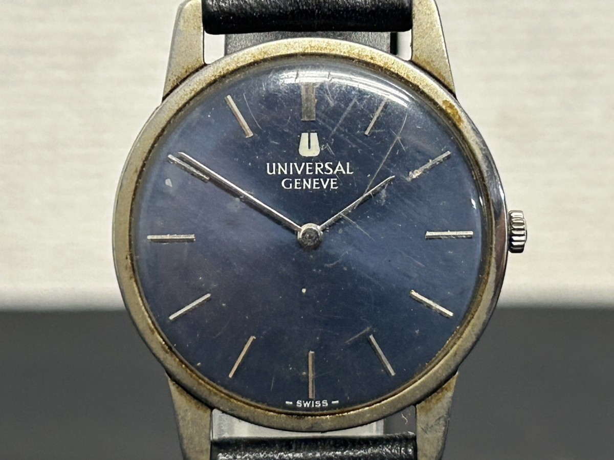稼動品　UNIVERSAL GENEVE　ユニバーサルジュネーブ　ネイビー系文字盤　3103 048　842 101　手巻き　ボーイズ腕時計　ブランド腕時計_画像1