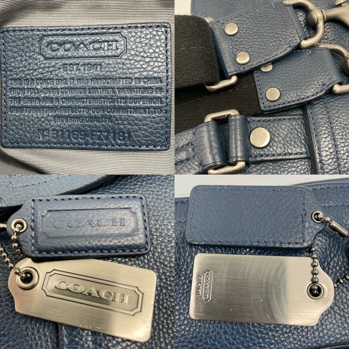 1円【美品・入手困難品】COACH コーチ トートバッグ ショルダー 2way ビジネスバッグ レザー 本革 ネイビー 紺色 ヘリテージ メンズ_画像10