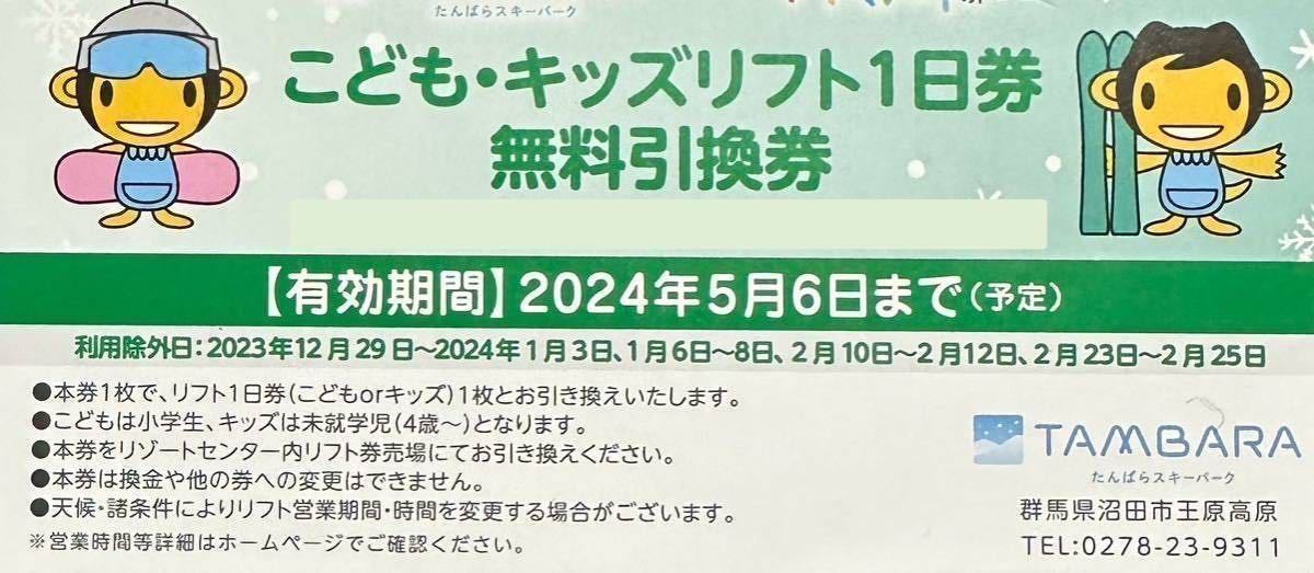 複数枚あります★こども・キッズリフト1日券無料引換券☆たんばらスキーパーク_画像1