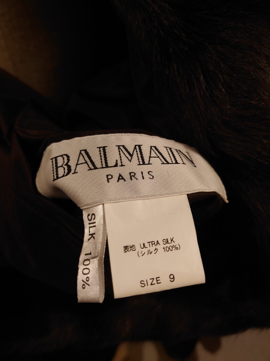 sr1234 092 美品 BALMAIN レディース セミロングコート 9号 ブラウン ジャケット コート 冬服 シルク 現状品 中古_画像9