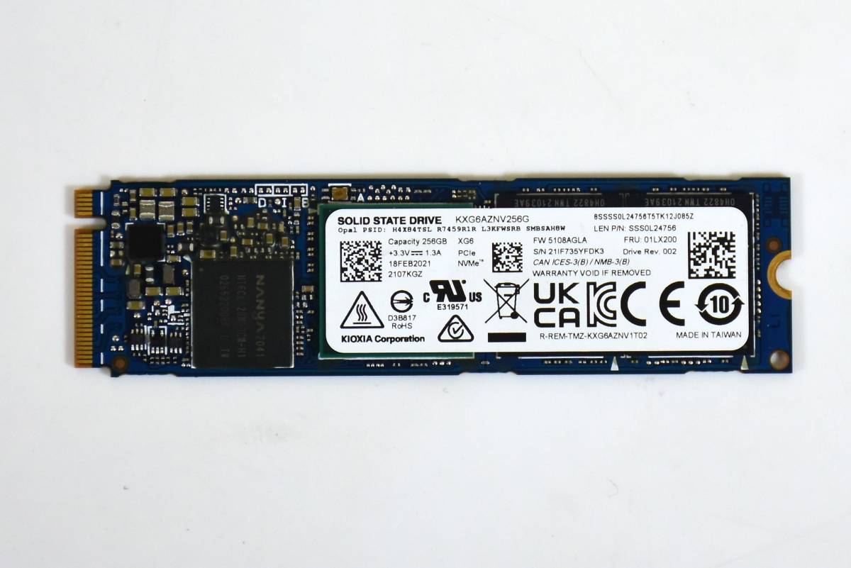 KIOXIA M.2 2280 NVMe SSD 256GB /健康状態90%/累積使用1275時間/動作確認済み, フォーマット済み/中古品_画像1