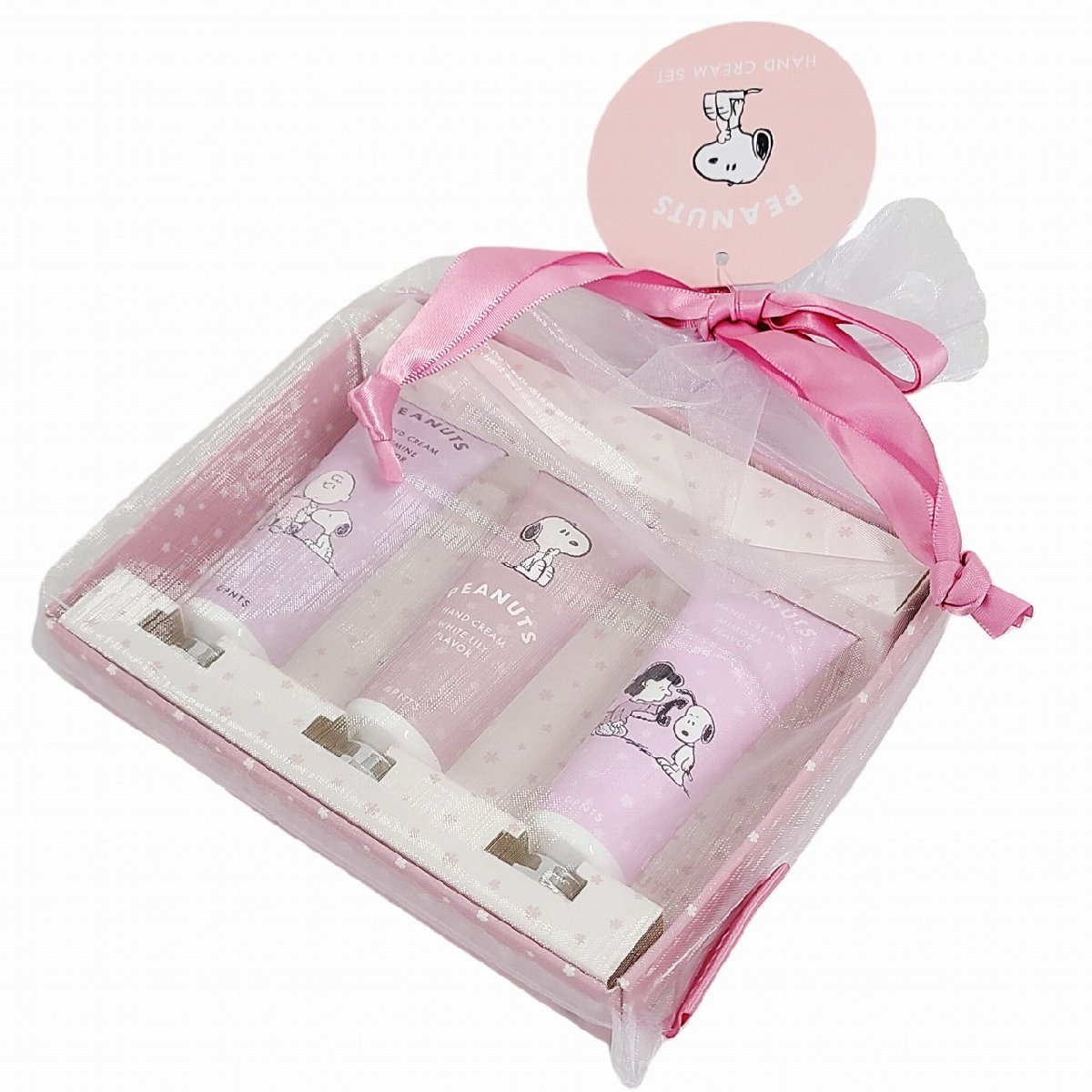 スヌーピー ハンドクリーム３個セット PINK ピンク 保湿 ギフト プレゼント 3種類の香り 巾着入り_画像6