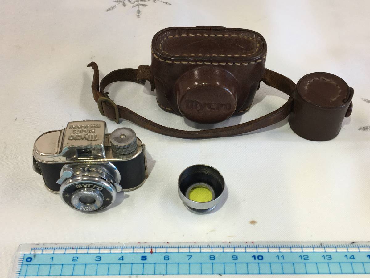  ultra rare! micro camera Sanwa Mycro SANWA 20mmf4.5 leather case exclusive use with a hood Showa era legume camera Mini camera film retro antique 