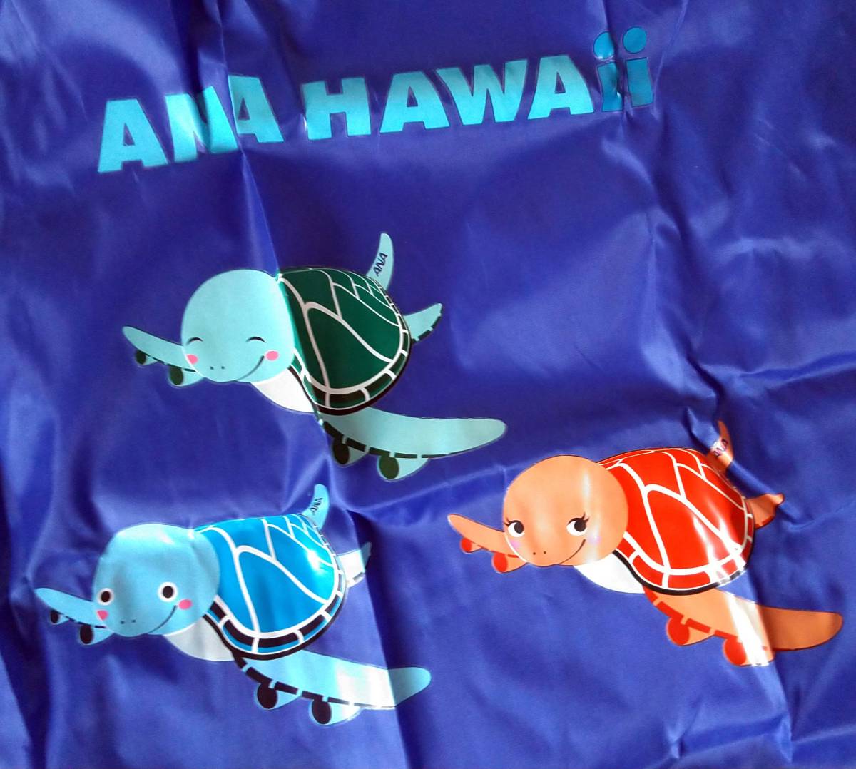ANA ハワイ 全日空 フライングホヌA380 ラニ・カイ・ラ 新品ブルー系 携帯便利な折りたたみエコトートバック 送料無料_画像4